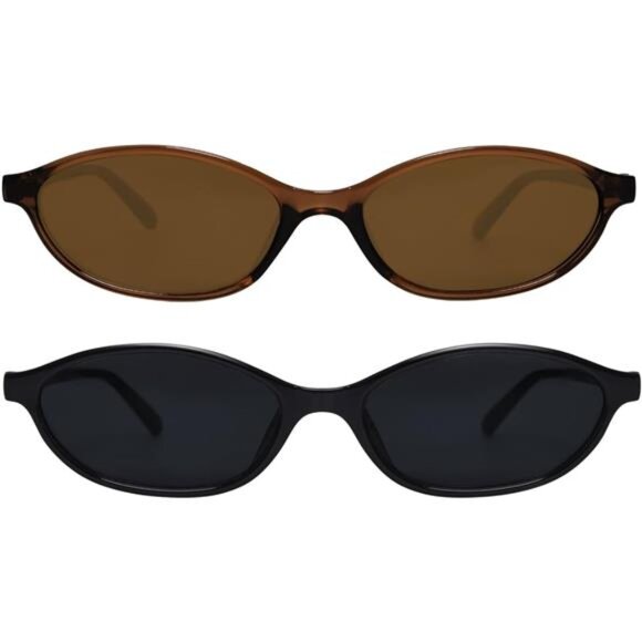 Retro Oval Cat Eye Sunglasses Women 90s Y2K Small Slim UV Protection Shades - Picture 1 of 7
